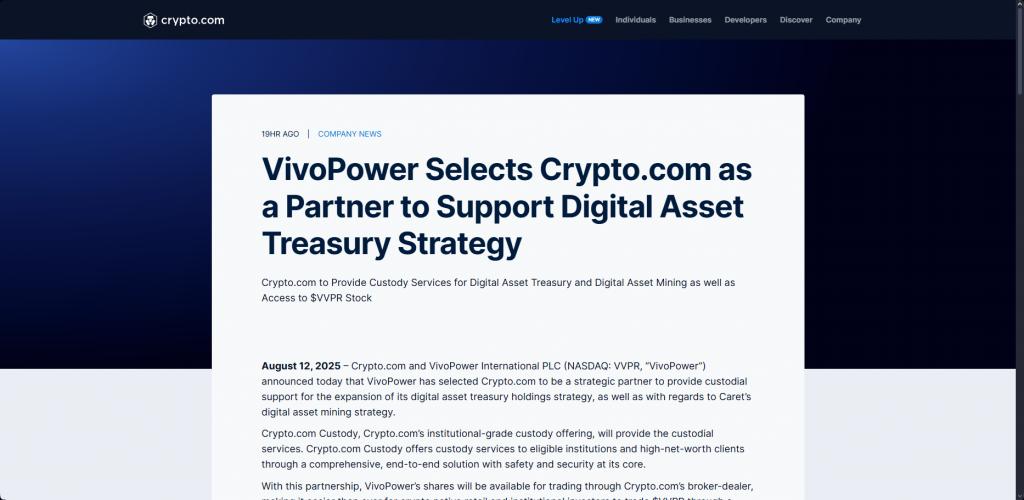 VivoPower and Crypto.com partnership announcement