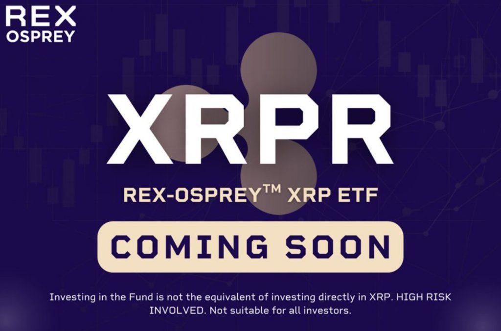 REX-Osprey XRPR ETF promotional graphic showing coming soon