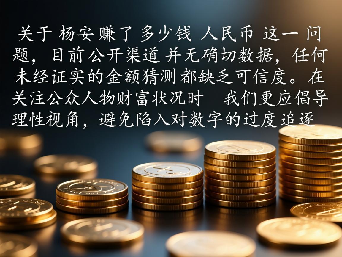 关于杨安赚了多少钱人民币这一问题，目前公开渠道并无确切数据，任何未经证实的金额猜测都缺乏可信度。在关注公众人物财富状况时，我们更应倡导理性视角，避免陷入对数字的过度追逐