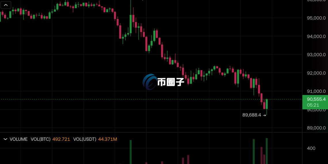 比特币一度失守9万美元 最低插针89688美元！自今年高点下挫近30%