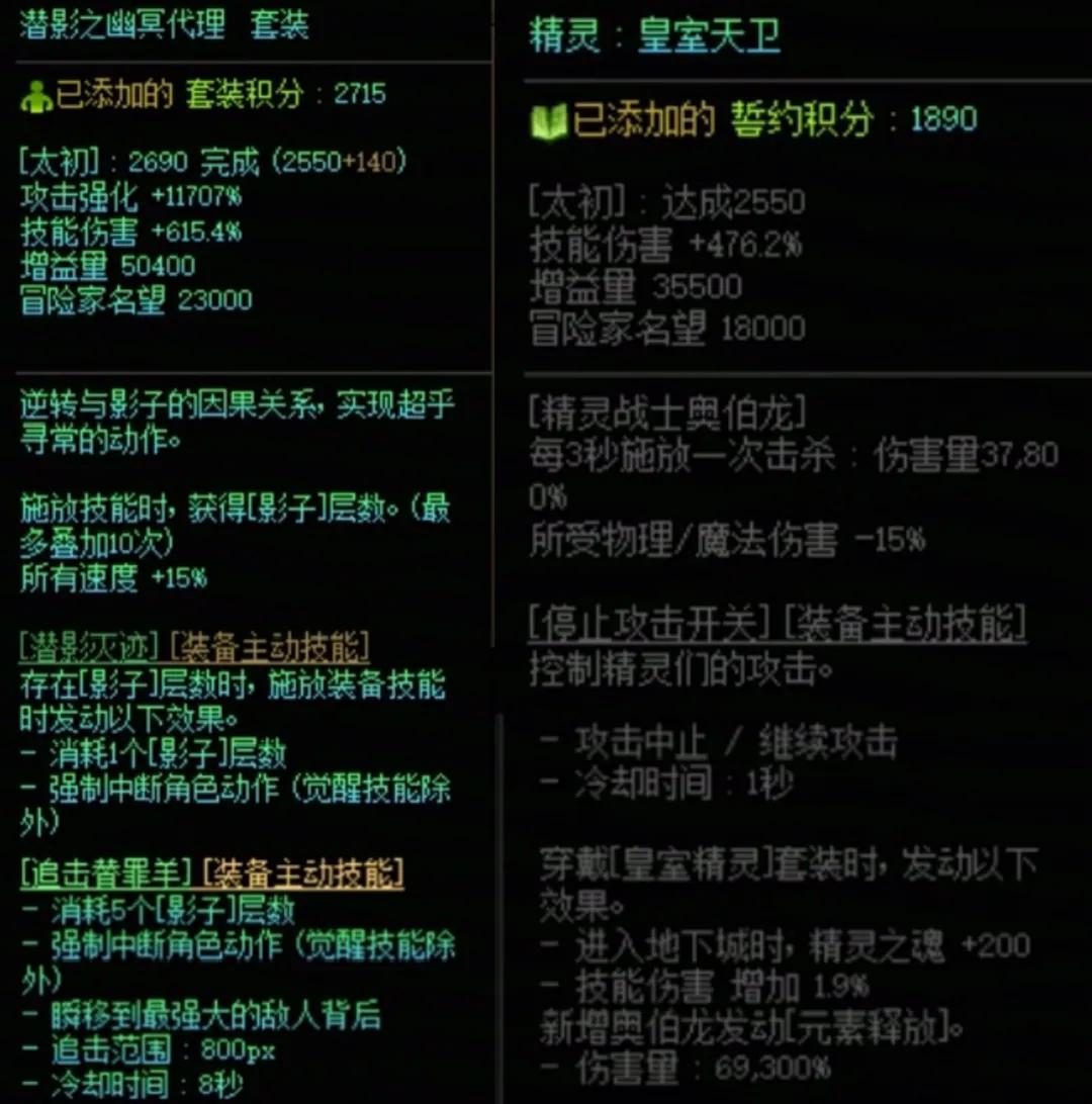 DNF潜影暗袭加精灵国度搭配属性一览
